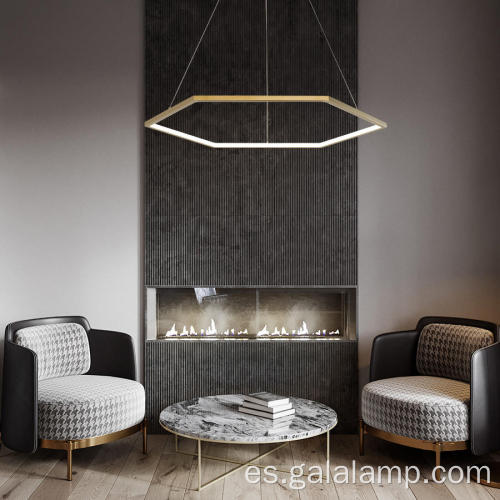 Lámpara de araña LED dorada hexagonal minimalista moderna de 3 anillos